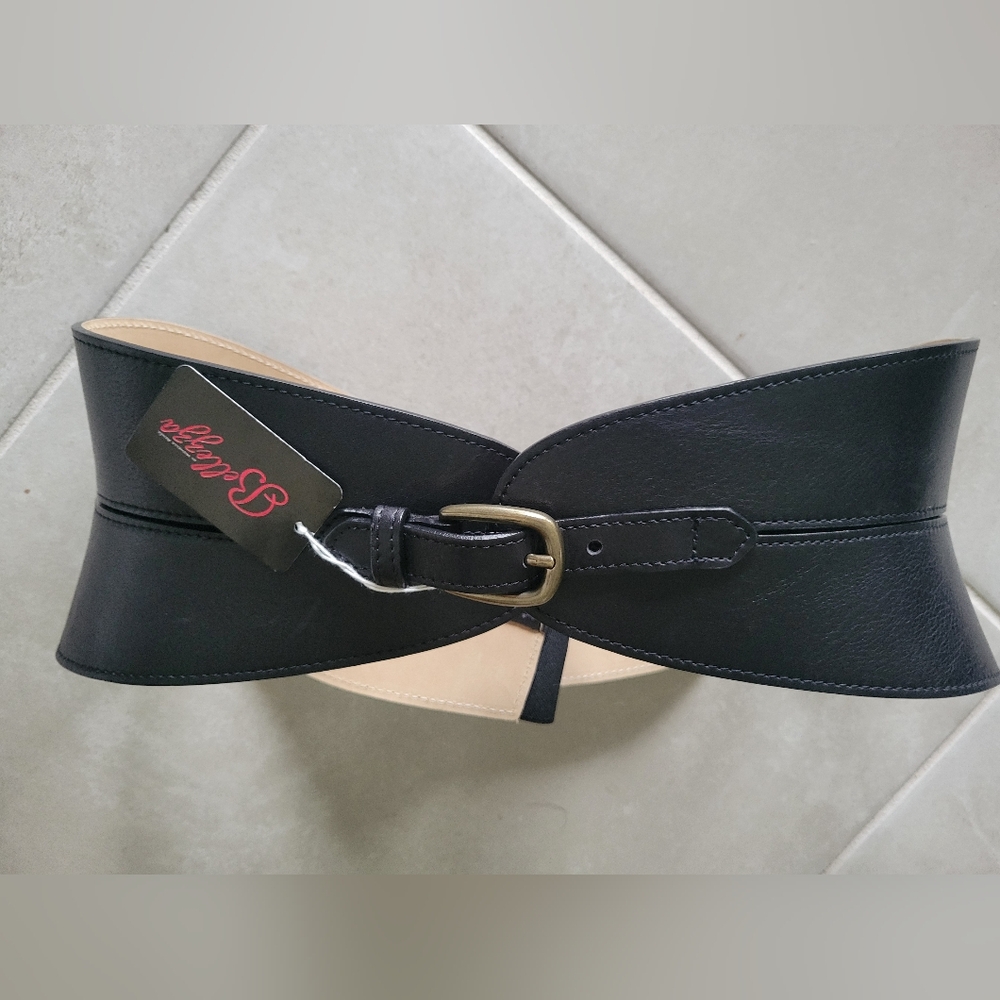 Streets Ahead Black Wide Corset Belt with Brass Buckle
